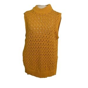 Roxy Yellow Knit Mock Neck Sleeveless Tunic Vest Sweater Crochet Lace